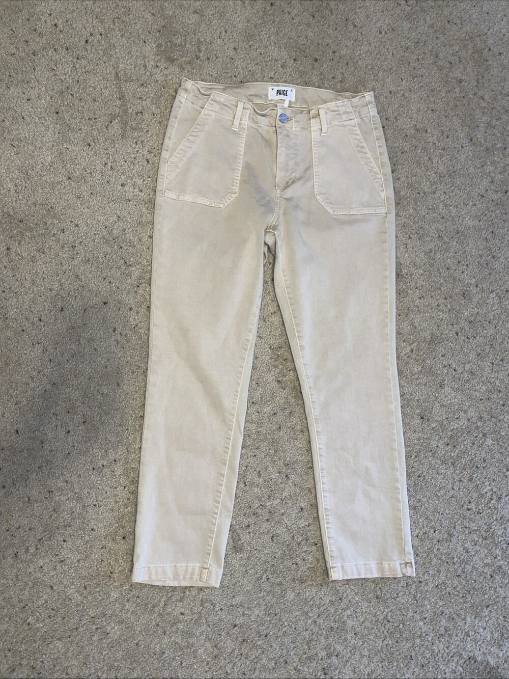 Paige Mayslie Straight Ankle Jeans Womens 29 Beige High Rise Stretch Denim Pants